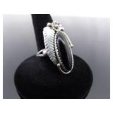 .925 Sterling Silver Navajo Onyx Ring Size 8.5