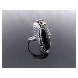 .925 Sterling Silver Navajo Onyx Ring Size 8.5