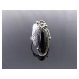 .925 Sterling Silver Navajo Onyx Ring Size 8.5