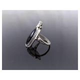 .925 Sterling Silver Navajo Onyx Ring Size 8.5