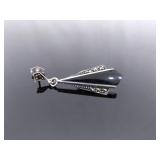 .925 Sterling Silver Art Nouveau Onyx Dangle Post Earrings