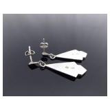 .925 Sterling Silver Art Nouveau Onyx Dangle Post Earrings