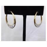 .925 Sterling Silver Crystal Vermeil Hinged Latch Hoop Earrings