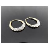 .925 Sterling Silver Crystal Vermeil Hinged Latch Hoop Earrings