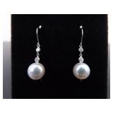 .925 Sterling Silver Pearl Dangle Hook Earrings