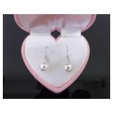 .925 Sterling Silver Pearl Dangle Hook Earrings