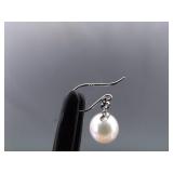 .925 Sterling Silver Pearl Dangle Hook Earrings