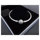 .925 Sterling Silver Pandora Snowflake Bangle Bracelet “Unique as you are" Size 6.5 in Original Box