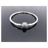 .925 Sterling Silver Pandora Snowflake Bangle Bracelet “Unique as you are" Size 6.5 in Original Box