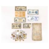 Lot of Vintage Foreign Coins and Bills