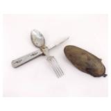 Lot of Vintage Feuerhand 175 Oil Lantern, Camping Utensil Set, Pocket Knives, etc.