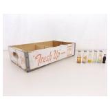 Vintage Wood 7UP Crate and Vintage Mini Pop Bottles