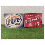 Miller Lite & Budweiser Metal Signs