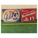 Miller Lite & Budweiser Metal Signs