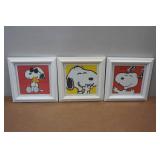 Vintage Set of 3 Framed Peanuts Snoopy & Woodstock Prints