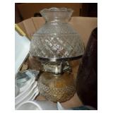 Box full of vintage glassware and oil lamp Box full of vintage glassware and oil lamp