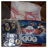 Twins memorabilia, bucket of baseballs, 2 bats Twins memorabilia, bucket of baseballs, 2 bats