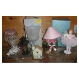 home décor items, lamp candle holders, clock, doll home décor items, lamp candle holders, clock, doll