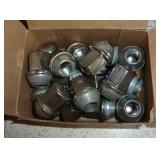 Box of garage stuff, nails, electrical cord, vent, hammers, wheel lugs Box of garage stuff, nails, electrical cord, vent, hammers, wheel lugs
