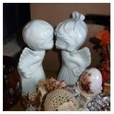 Misc décor items, vintage asian girls, kissing angels, glass candle holders, avon lady thimbles Misc décor items, vintage asian girls, kissing angels, glass candle holders, avon lady thimbles