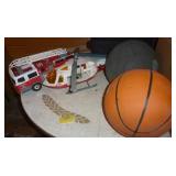 Firetruck, Tonka helicopter and basketballs Firetruck, Tonka helicopter and basketballs