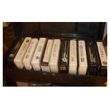 Box of VHS including Disney and some 8 track tapes Box of VHS including Disney and some 8 track tapes