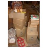 11 New boxed items - 2 house shaped ornament hangers, 2 angel soap dishes, 3 sets of 3 bear soaps on a bench, 3 wreaths, 2 carousels 11 New boxed items - 2 house shaped ornament hangers, 2 angel soap dishes, 3 sets of 3 bear soaps on a bench, 3 wreaths, 2 carousels
