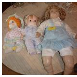 2 precious moments dolls and one large vintage/antique doll 2 precious moments dolls and one large vintage/antique doll