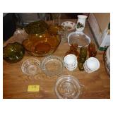 Glassware and pottery popcorn bowl, glass hobnail shoes Glassware and pottery popcorn bowl, glass hobnail shoes