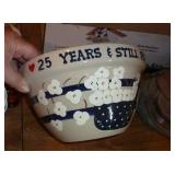 Glassware and pottery popcorn bowl, glass hobnail shoes Glassware and pottery popcorn bowl, glass hobnail shoes