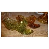 Glassware and pottery popcorn bowl, glass hobnail shoes Glassware and pottery popcorn bowl, glass hobnail shoes