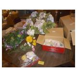 Glass angels, porcelain and ceramic flowers, flower wreath Glass angels, porcelain and ceramic flowers, flower wreath
