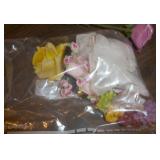 Glass angels, porcelain and ceramic flowers, flower wreath Glass angels, porcelain and ceramic flowers, flower wreath