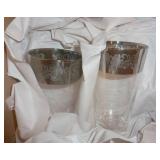 6 vintage silver glasses, copper goblets, water pitcher, group of napkin rings etc 6 vintage silver glasses, copper goblets, water pitcher, group of napkin rings etc