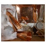 6 vintage silver glasses, copper goblets, water pitcher, group of napkin rings etc 6 vintage silver glasses, copper goblets, water pitcher, group of napkin rings etc
