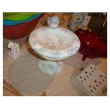 metal tree with photo ornaments, 3 plastic bowls, bird bath, clock, candle, outlet, plate or picture stand, red bowl metal tree with photo ornaments, 3 plastic bowls, bird bath, clock, candle, outlet, plate or picture stand, red bowl