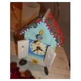 metal tree with photo ornaments, 3 plastic bowls, bird bath, clock, candle, outlet, plate or picture stand, red bowl metal tree with photo ornaments, 3 plastic bowls, bird bath, clock, candle, outlet, plate or picture stand, red bowl