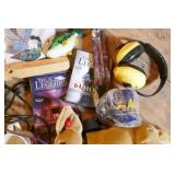 Lot of misc, fishing, string for weed whip, train clock, gloves and more Lot of misc, fishing, string for weed whip, train clock, gloves and more