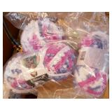 Box of yarn and knitted doll dress etc Box of yarn and knitted doll dress etc