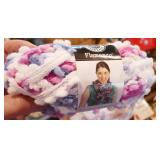 Box of yarn and knitted doll dress etc Box of yarn and knitted doll dress etc