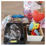 New wireless headphones, New Lego racers, plush bear, train wall hangings, thomas train, doll clothes and a heart light New wireless headphones, New Lego racers, plush bear, train wall hangings, thomas train, doll clothes and a heart light