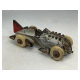 Hubley Cast Iron Fishtail Piston Toy Race Car - Silver