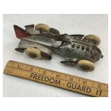Hubley Cast Iron Fishtail Piston Toy Race Car - Silver