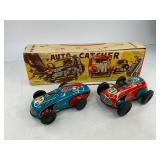 German Philipp Niedermeier Tandem Wind up Tin Toy Race Cars with Box