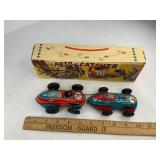 German Philipp Niedermeier Tandem Wind up Tin Toy Race Cars with Box