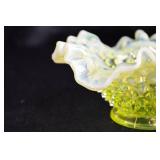 Vintage Fenton Yellow Vaseline Opalescent Hobnail Bowl