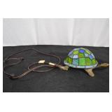 Vintage Small Brass Turtle Tiffany Style Table Lamp