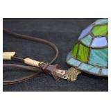 Vintage Small Brass Turtle Tiffany Style Table Lamp