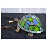 Vintage Small Brass Turtle Tiffany Style Table Lamp