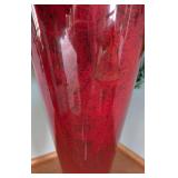 Large Red Art Glass Vase and Floral Arrangement